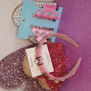 💖NWT💖 Natasha Headband & Pink Linen Heart Hair clips!💖💖💖
